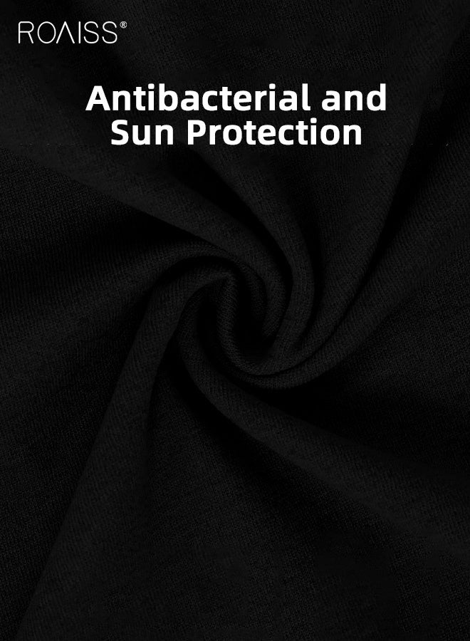 رويس تيشيرت رياضي رجالي بدون أكمام، فضفاض وسريع الجفاف، مصنوع من البوليستر المضاد للبكتيريا والممتص للرطوبة، مع حماية من الشمس بدرجة UPF 50+، ملابس رياضية ناعمة قابلة للتمدد وجيدة التهوية، مناسبة للصالة الرياضية والجري والتدريب والرياضات الصيفية، أسود - Image 5